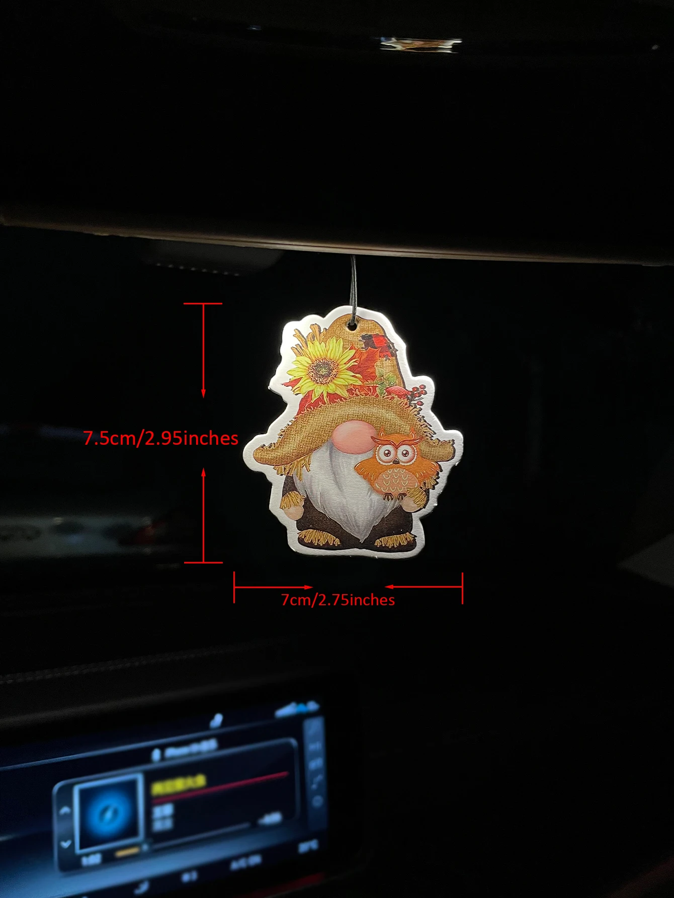 Fall Harvest Gnome With Owl Sunflower Hanging Car Air Freshener, Natural Plant Extract Alcohol‑Free Scented Paper Card, Long Las