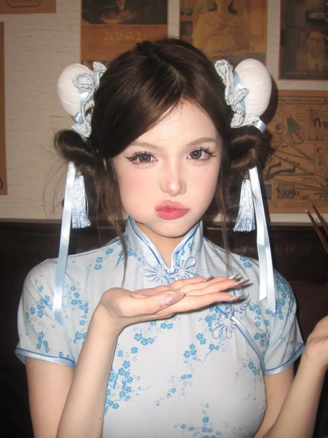 فستان تشيونغسام صيني، زي تنكري للهالوين وعيد الميلاد، زي خادمة ناعم للفتيات، زي يومي بأكمام قصيرة من مواد أخرى