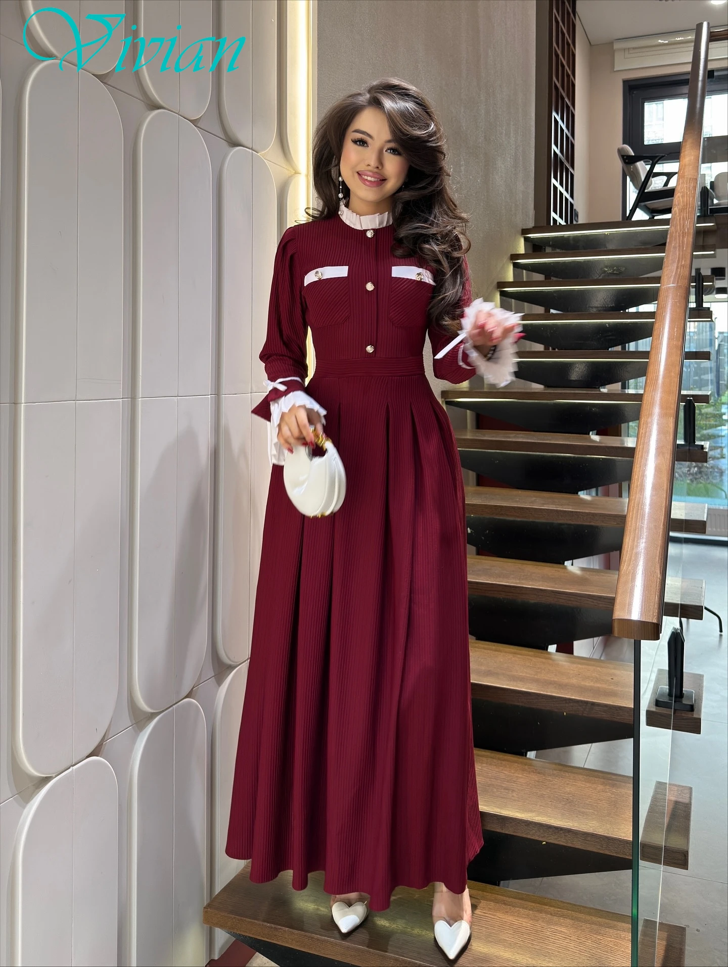 

Customized A-Line Crew Neck Long Sleeves Classic Elegant Graceful Evening Dress High Quality Party Dress Delicate Prom Dress