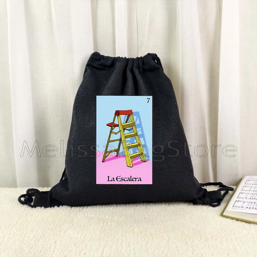 The Heart Aztec Star Umbrella Watermelon ROSA Mexican Loteria Bingo Card Art Drawstring Bags Soccer Backpack Sackpack String Bag