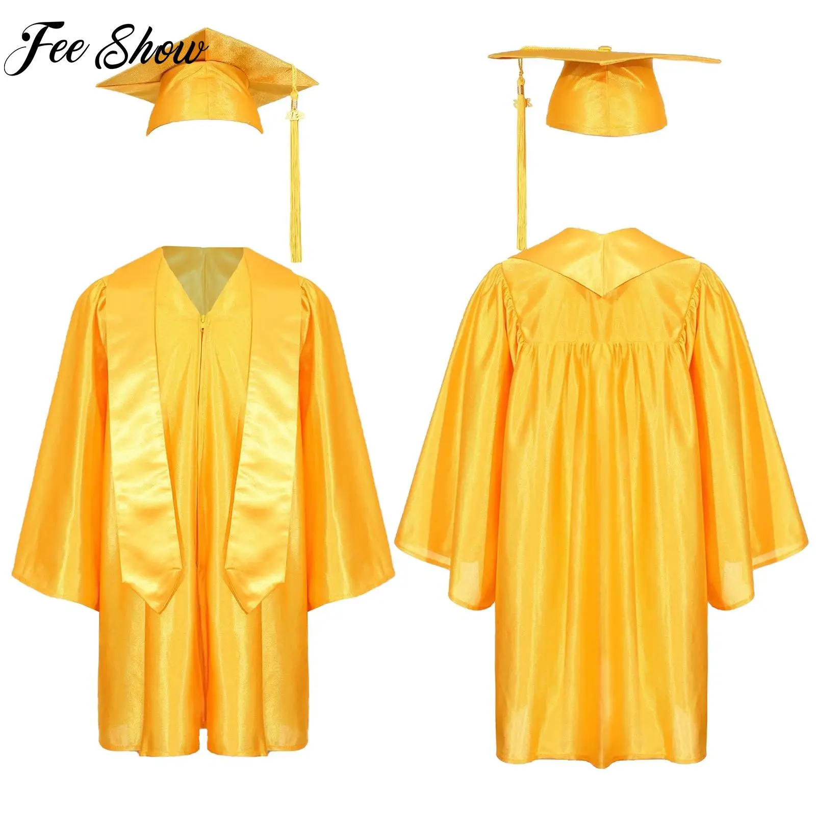 

2025 Kids Primary Preschool Kindergarten Graduation Gown Cap Uniform Set with Badge Tassel And Graduation Sash for Child Size