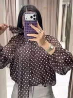 Women Polka Dot Print Blouse Casual High Collar Long Sleeve Lady Top Simple Women's Blouse Female Shirts & Blouses - Image 3