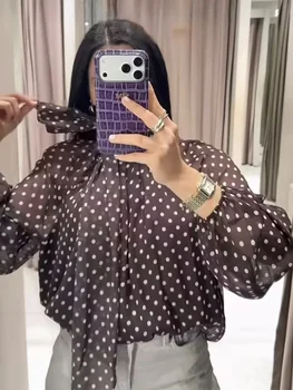 Polka Dot Print Blouse 3 Women Polka Dot Print Blouse Casual High Collar Long Sleeve Lady Top Simple Women's Blouse Female Shirts & Blouses 3