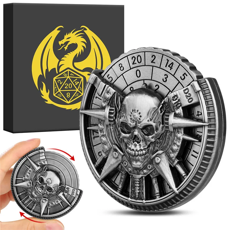 7-in-1 الجمجمة رئيس النرد عجلة D4/D6/D8/D10/D12/D20 بدوره النرد سبينر منضدية مجلس لعبة RPG ملحق مع صندوق هدية التنين