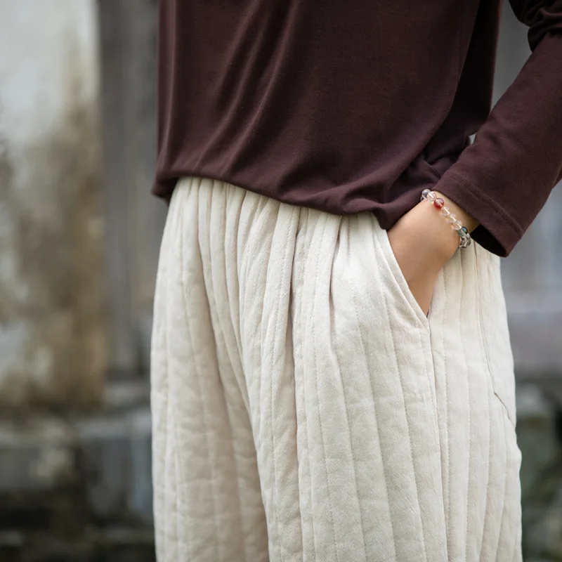 2025 acolchoado calças casuais femininas novo inverno cor sólida solta para baixo algodão calça feminina grosso quente longo calças retas