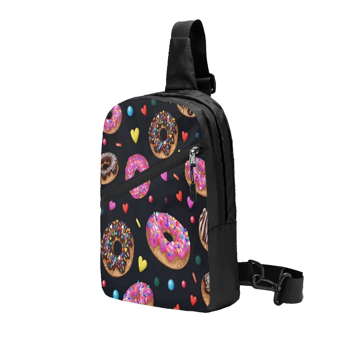 Sling Backpack Bag Delicious Donuts And Little Love Hearts Chest Package Crossbody Bag For Cycling Travel Hiking