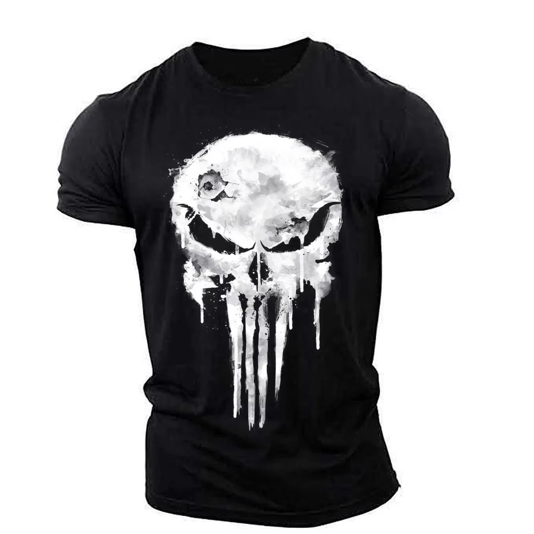 

Summer Retro Men's T-shirt 3D Printed Loose Street Skull Pattern Sporty Round Neck Quick-drying Sweat-absorbing Short Sleeve