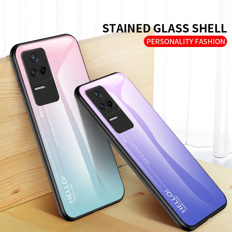 Luxury For POCO F4 Case Tempered Glass Gradient Back Cover Soft Silicone Frame Bumper Phone Case For Xiaomi Poco F4 5G