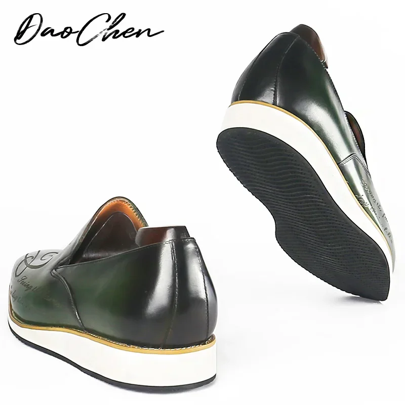 Luxury Men\'s Loafers Casual Leather Shoes Green Black Sneakers Slip-on Men Dress Shoes Wedding Party Daily Shoes For Men