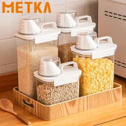 Rice Bucket Storage Airtight Containers Measuring Cup Seal Cereal Storage Jars Set For Rice Cereals Snacks Kitchen Accessories