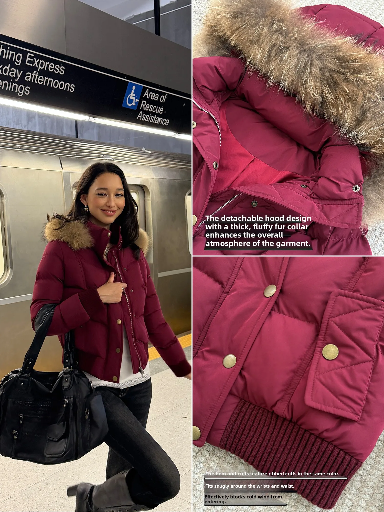Audwyn Hooded Jacket Warm Cotton Bread Style Short Coat High Waist Slimming Top Street Style Polyester Fill Women's Outerwear