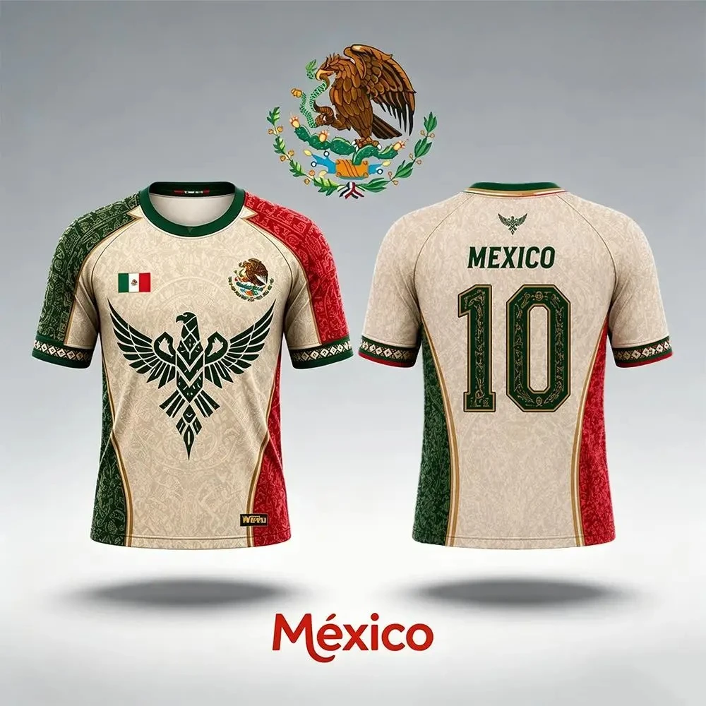 Mexican Flag with Aztec Pattern 3D Print Sports  Quick-dry Breatha Men T-shirt Outdoor Clubs Team Training Parent-child Clothing