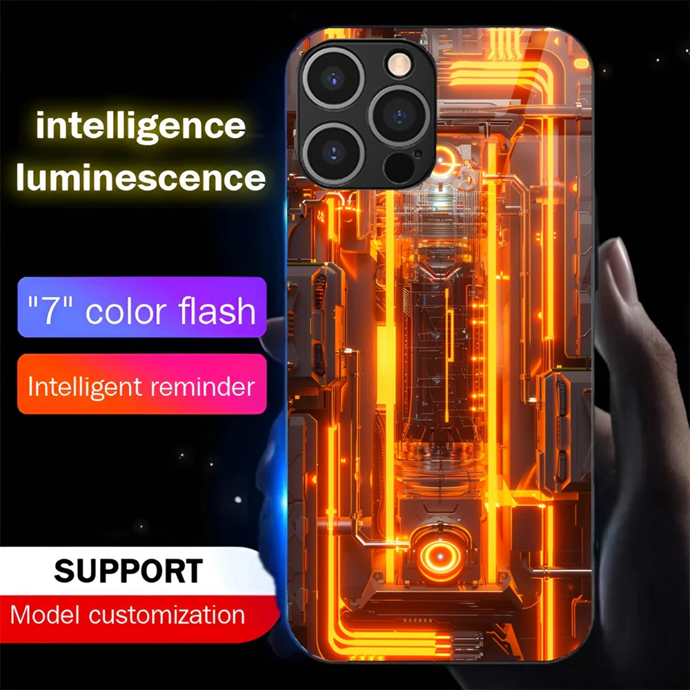 

Orange Chip Circuit Sound Music Control Led Light Phone Case For iPhone Air 17 16 E 15 14 13 12 11 Pro Max X XR Plus SE Mini