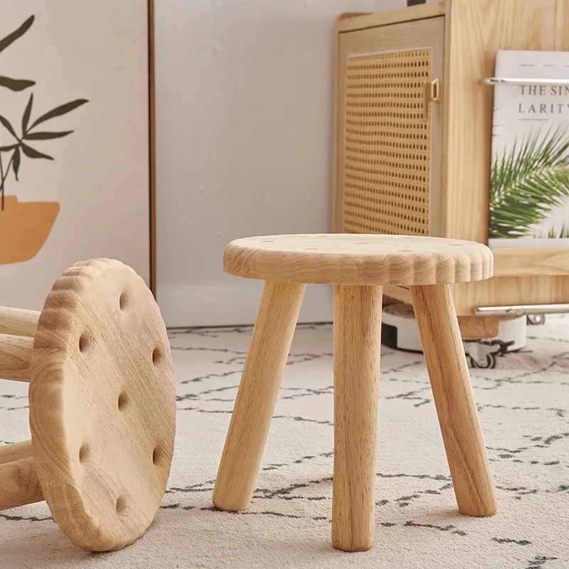 Solid Wood Cookie Stools Children Small Bench Modern Simple Removable Creative Living Room Low Stool Household Adult Shoe Change