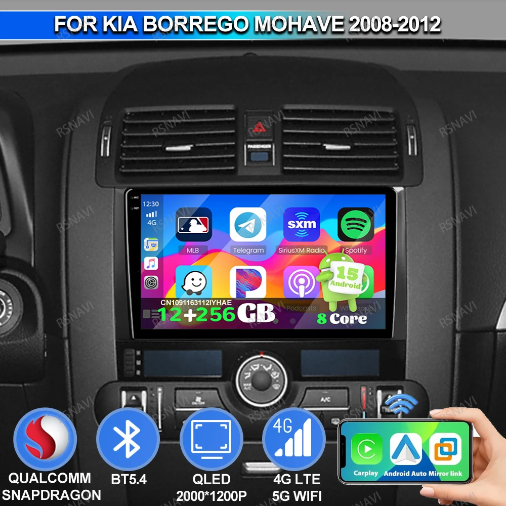 Radio de coche Android 15 para Kia Borrego Mohave 2008-2012 DVD estéreo RDS navegación WIFI + 4G LTE Snapdragon BT Carplay 360 cámara