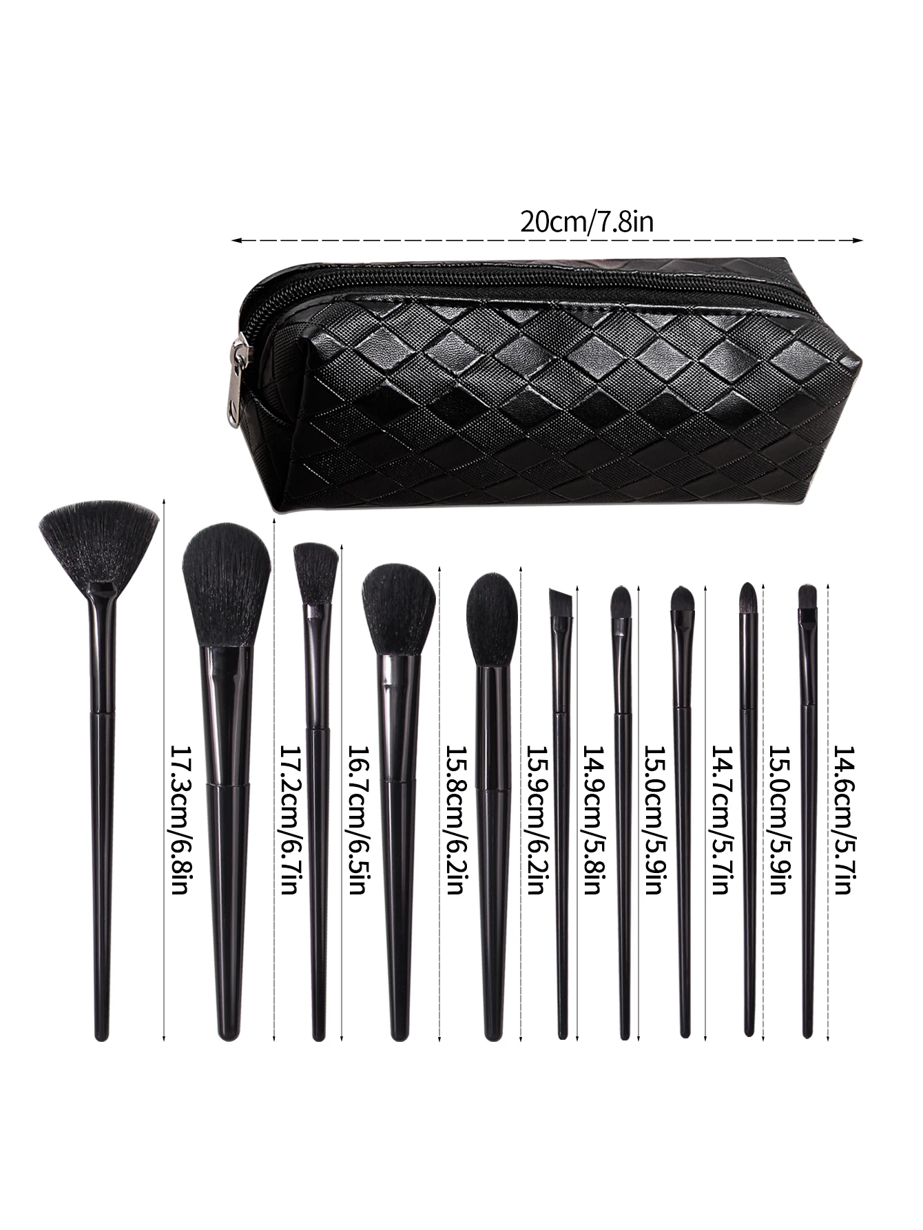 Le ensemble de pinceaux de maquillage professionnels de 11 pièces comprend 10 pinceaux de maquillage noirs et 1 sac de rangement portable pour pinceaux de maquillage