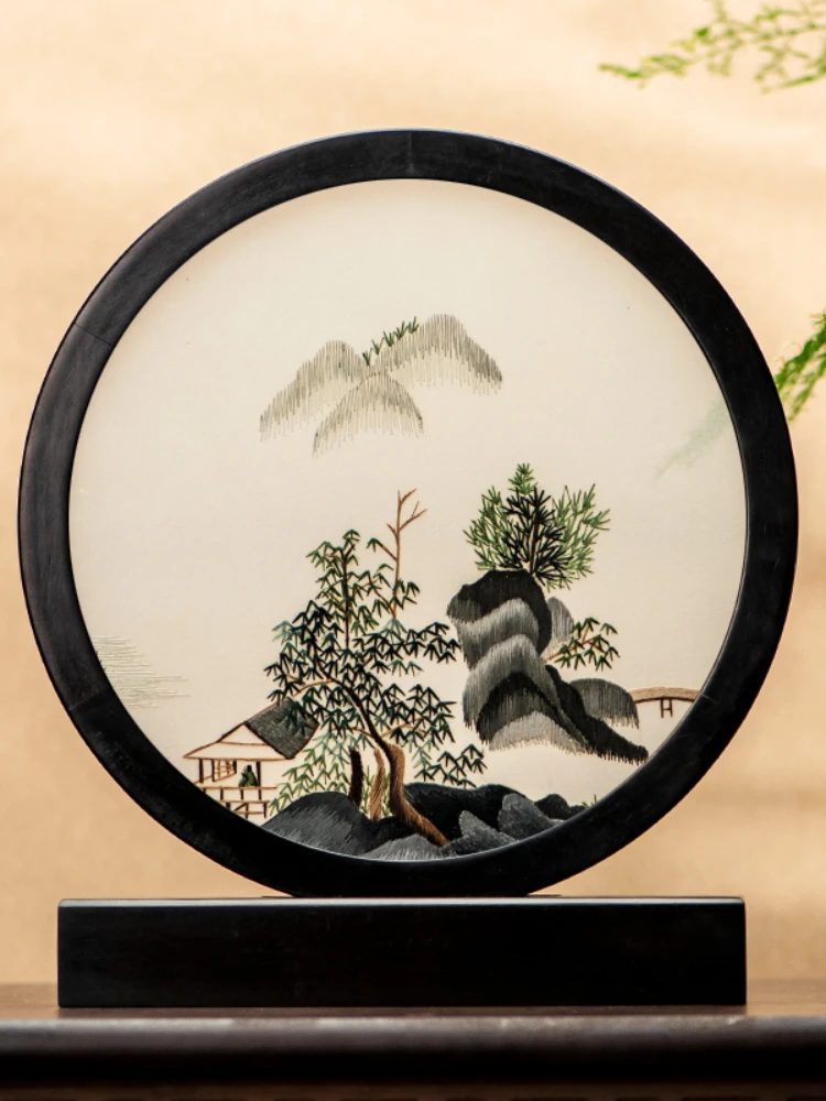 Suzhou Embroidery Table Screen Handmade Double Sided Embroidery Decoration Landscape Ancient Style Original Desktop New