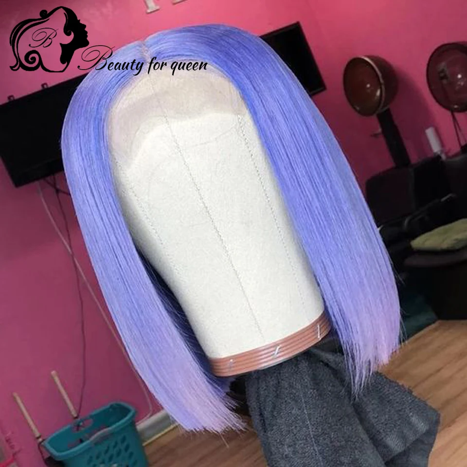 Breathable Wig Cap Mint Purple Minimal Shedding  Lace Front Long Straight Human Hair Wig Wear And Go For Women Cosplay Customize