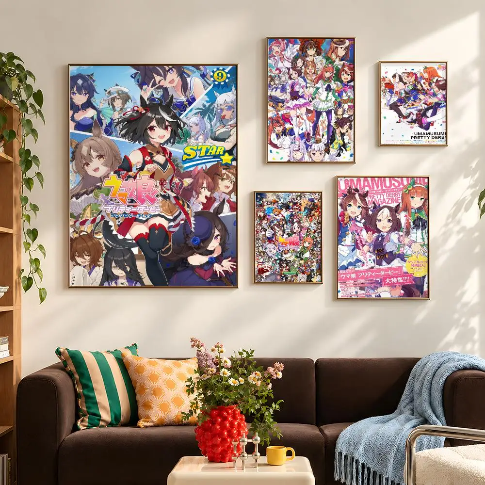 Anime Uma Musume Cinderella Gray Poster Self Adhesive PP Wall Art HD Gaming Room Bedroom Living Room Decor Apartment Gift