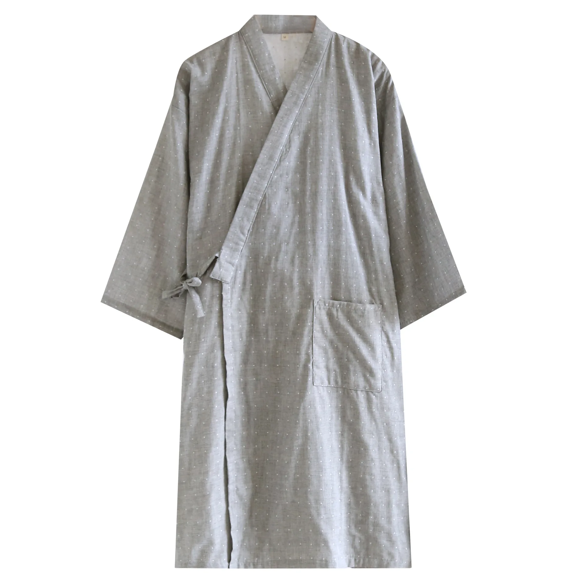 Spring Men\'s Pajamas Kimono Robes Cotton Lace Up Cardigan Striped Bathrobe Loose Large Size Summer Thin Sweat Steaming Bathrobes