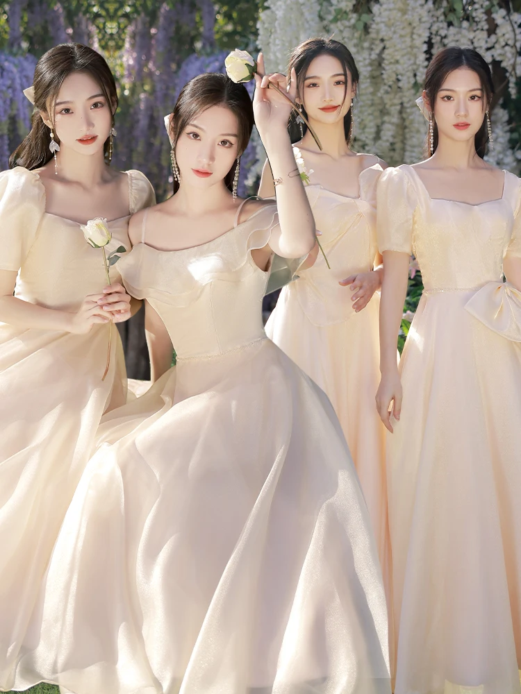 

Вечернее платье цвета шампань для подружек невесты 2026: Новинка, высококлассное, уникальное, стройнящее, для свадебных торжеств