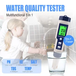 High-precision Home Water Quality Detector Multifunctional 5-in-1 PH/TDS/EC/SALT/TEMP Detection For Wate/Food/AquaculturePool