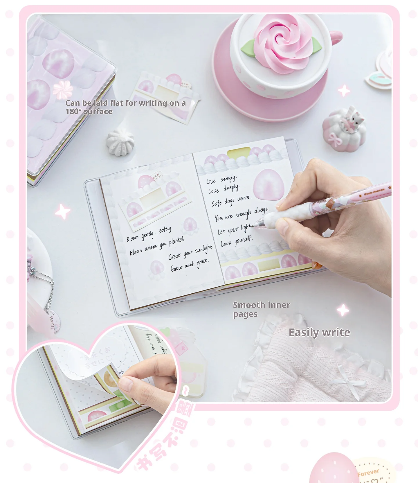 ROSYPOSY A7 Notizbuch mit Erdbeer-Motiv, flach gelegt, mit Klebebindung, 208 Seiten, glattes Schreibgefühl, PVC-Einband, Geschenk für Schreibwarenliebhaber und Kreative – Detail 10