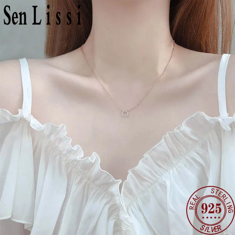 

SENLISSi 100% 925 Sterling Silver 5A Zircon Necklaces For Women Luxury Designer Real money O M 18K Jewelry Gift Female Items