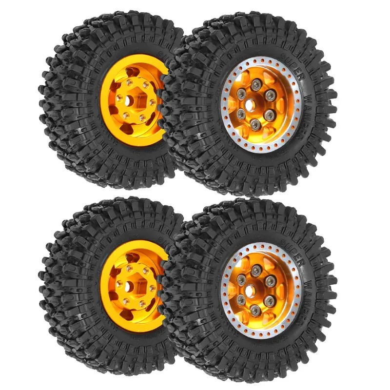 B78B-Metal Beadlock Wheel Rim Rubber Tire Set(4Pcs) For Axial SCX24 UDIRC FMS Camel Trophy 1/24 RC Crawler Car Upgrade Parts