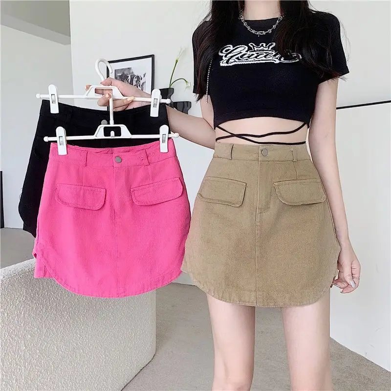 

Summer Shorts Women Holiday Sweet Korean Style Chic High Street Casual Solid Feminine Preppy Schoolgirl Empire Simple Denim Y2k