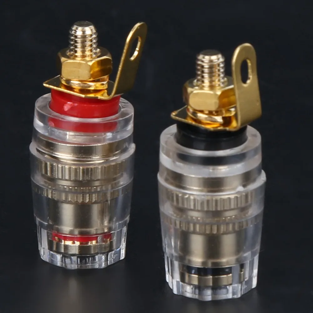 

10Pcs M4*33mm Speaker Terminal Binding Post Copper-gold Plated Black and Red Banana Jack Connector Amplifier Terminal