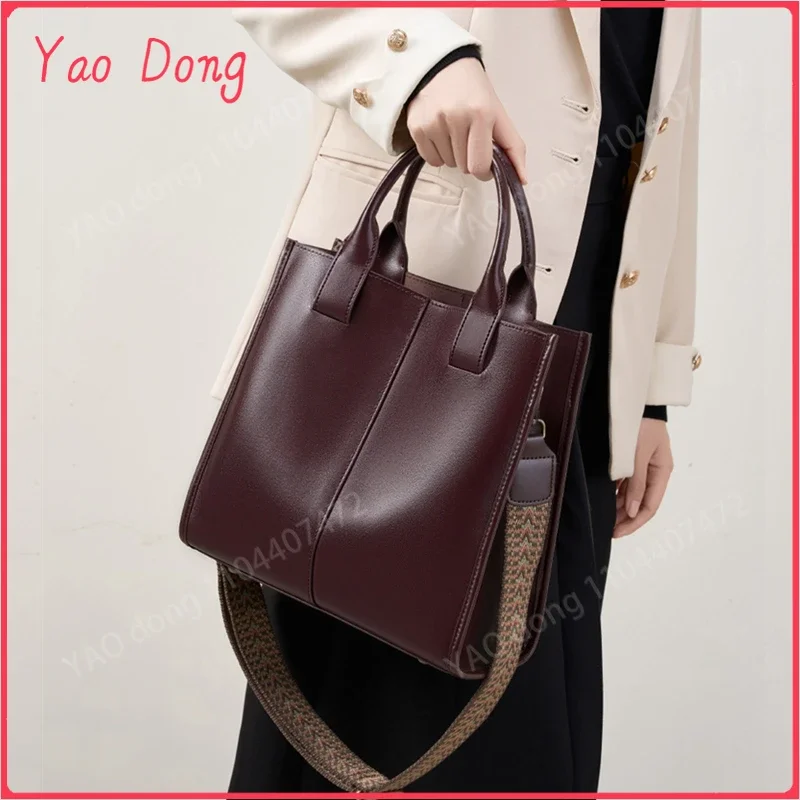 Yao Dong Burminsa Cowhide Genuine Leather Large Tote Handbags For Women New 2025 Trend Designer Wide Strap Ladies Shoulder Messe