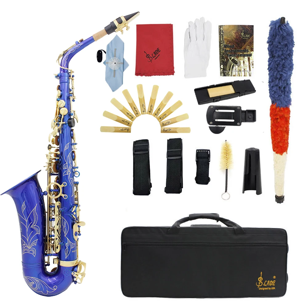 

SLADE Alto Saxophone Eb E Flat Brass Lacquered Gold Blue Sax With Case Cleaning Cloth Woodwind Musical Instrument Accessories