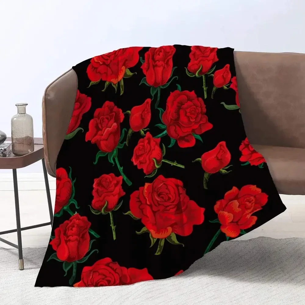 Rose Flower Flannel Throw Blanket Super Soft Lightweight Warm Couch Chair Bed Office for Kids and Adults Travelling Camping Gift