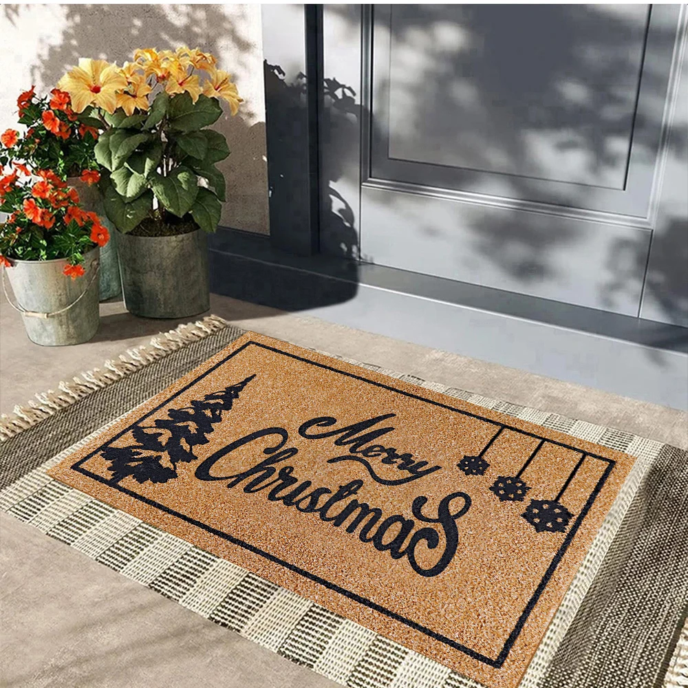 

Merry Christmas Tree Rubber Door Mat, Outdoor Welcome Door Mat, Kitchen Shower Porch Decor, Shoe Garage Rug, Patio Front Doormat