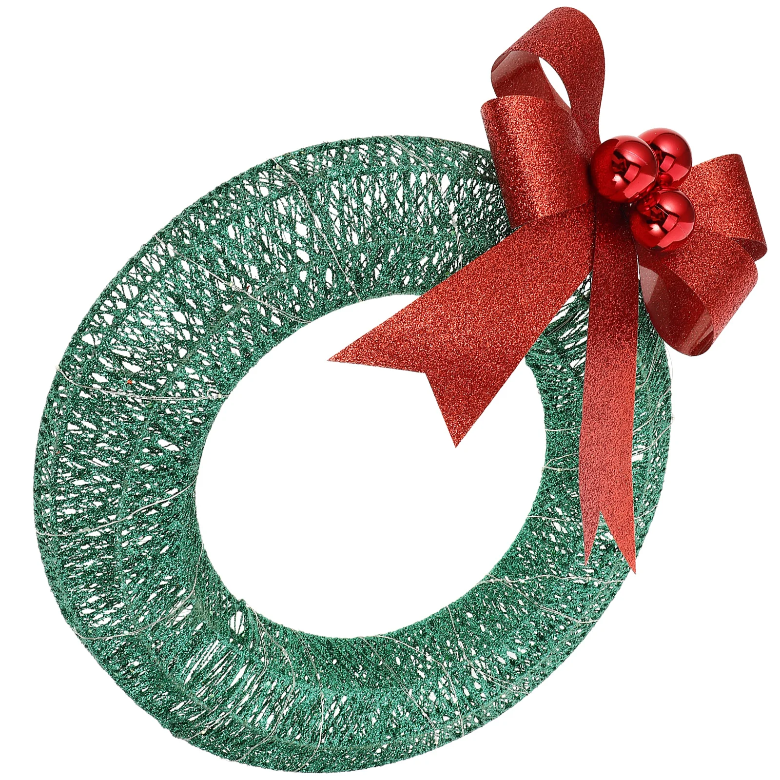 

LED Lighted Xmas Wreath with Glowing Red Bow 1pc Pre-Lit Christmas Door Decor Metal Plastic Festive Holiday Porch Garland