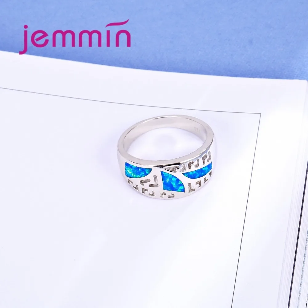 Classic Vintage 925 Sterling Silver Jewelry Hollow Ring Blue Fire Opal Ring for Women Wedding Engagement Jewelry Parts