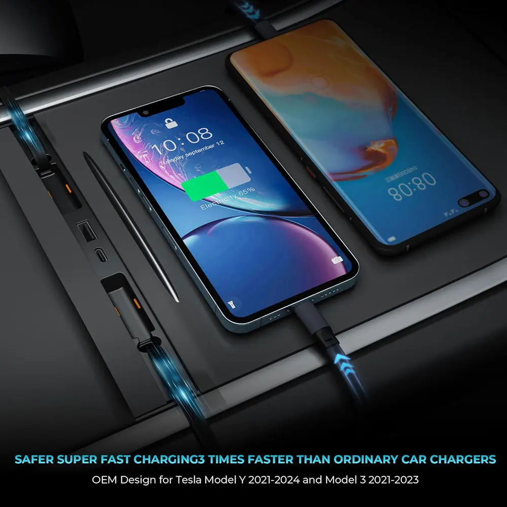 محور USB لشاحن تسلا السريع موديل Y/3 مقاوم للماء متعدد المنافذ محطة إرساء قابلة للسحب موديل Y 2021-2024 موديل 3 2021-2023 #5