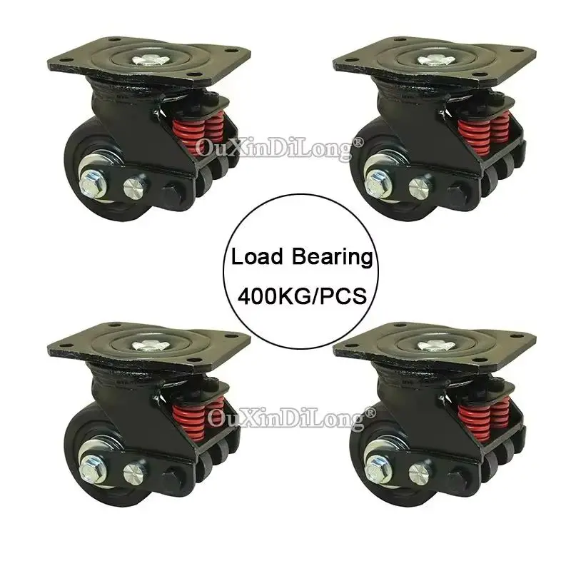 

4PCS 3'' Heavy Equipment Gate Industrial Casters Spring Anti-Seismic Castors wDamping Universal Wheels Runners Load 1200KG/4PCS