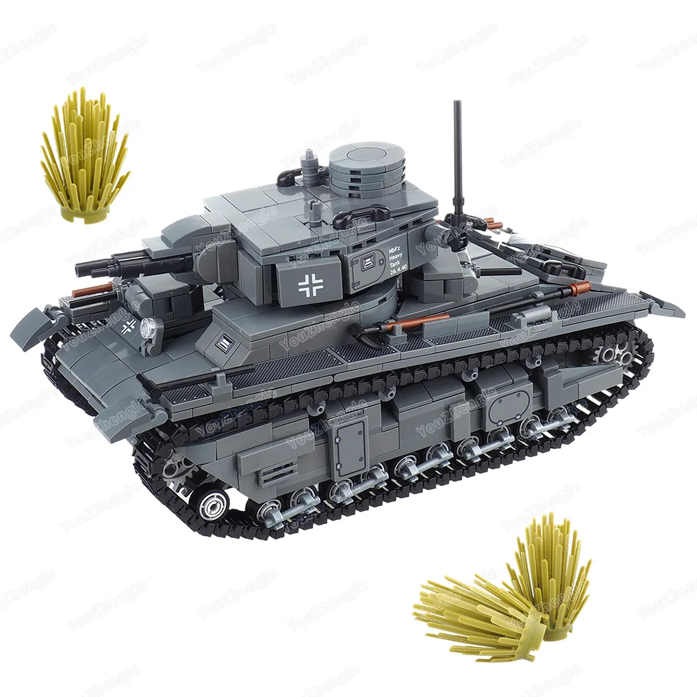Multi-torre NbFzip Pesante Grigio Scuro Carro Armato Building Block Assemblaggio MOCww2 Figure Armi Attrezzature Scena Modello Ornamenti Regalo Giocattolo