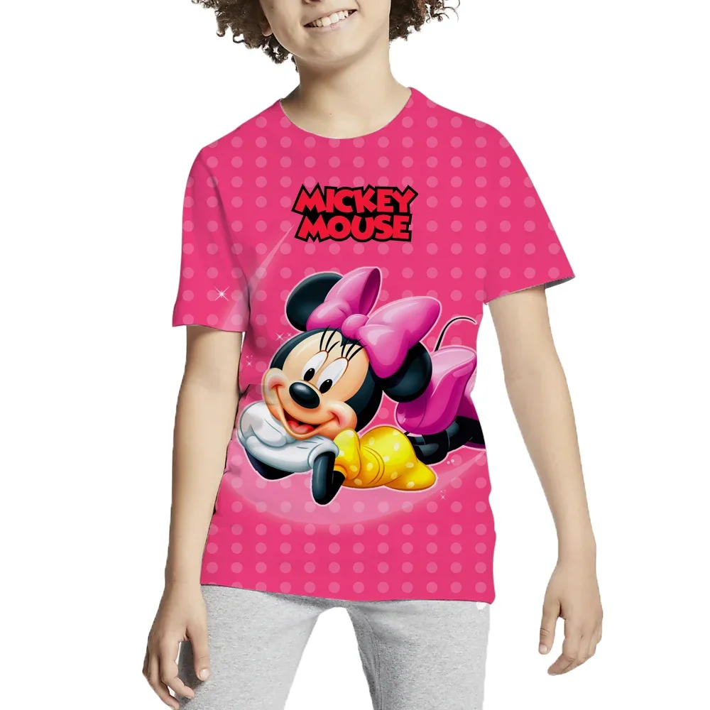 2024 letnia Disney Minnie wzór myszy z nadrukiem 3d dziecięca koszulka casualowa urocza dziewczęca z krótkim rękawem koszulka sportowa szybkoschnący Top