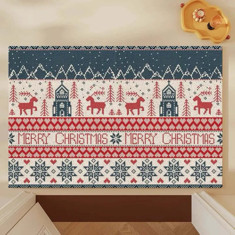 Christmas Plaid Welcome Home PVC Coil Doormat Cuttable Anti-slip Entrance Mat Dirt Catching Front Door Shoe Scraper Rug