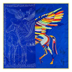 New Handmade Curled Silk Scarf Women Shawl 90cm Pegasus twill square scarf Retro printing scarves shawl Headband