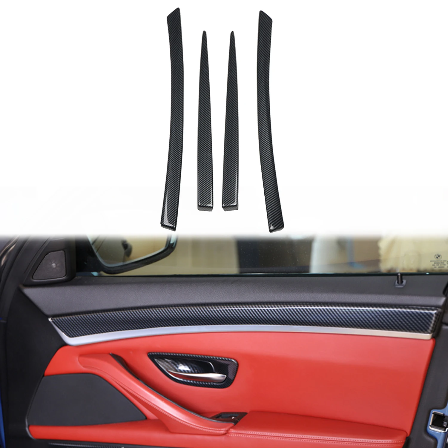 

Для BMW M5, 5 серии 2012 2013 2014 углеродный стиль, полоса подлокотника для внутренней двери, декоративная накладка, аксессуары из АБС-пластика, 4 шт.