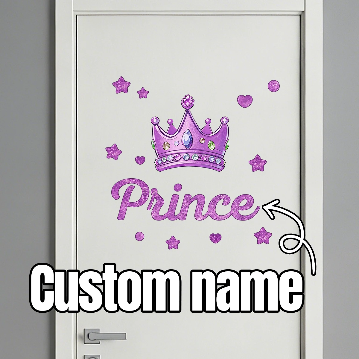 Custom Name Door Sticker, Personalized Crown Wall Decal, Customized Room Sign Customizable Princess Theme Decor, Birthday Gift