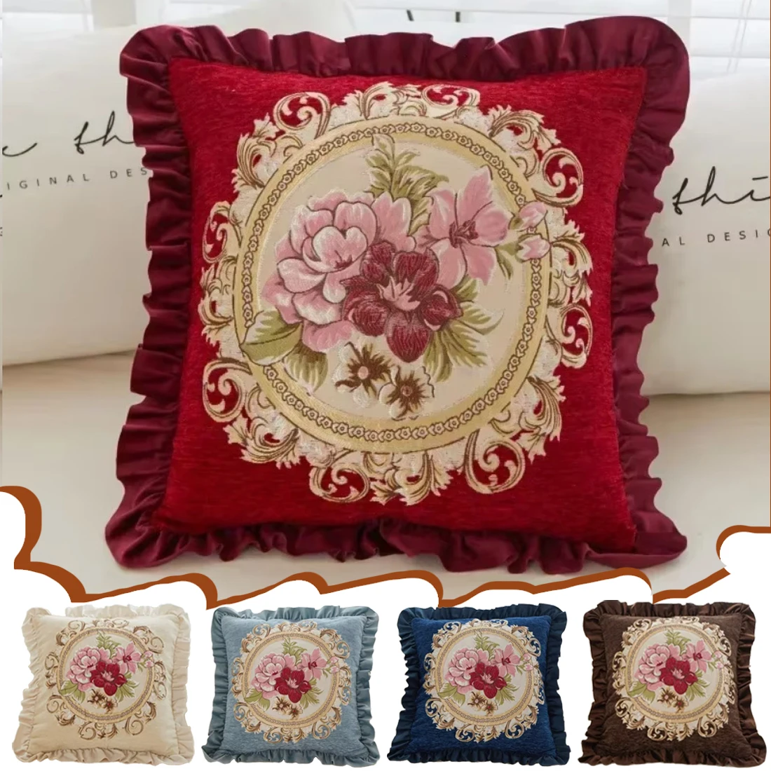 

New Nordic Style Design Cushion Cover 45x45 Ruffled Floral Jacquard Throw Pillow Covers Pillowcase Retro Home Garden Decorativos