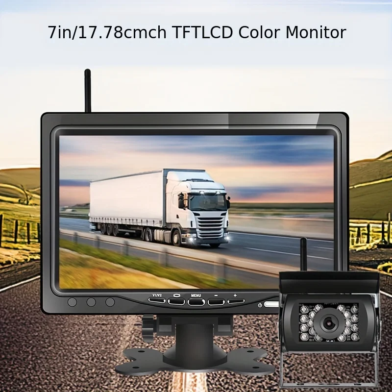 

7inch HD Wireless Rear View Camera Kit - Ultra-clear Night Vision Backup Monitor with Guide Lines - Perfect for Trucks Trailers