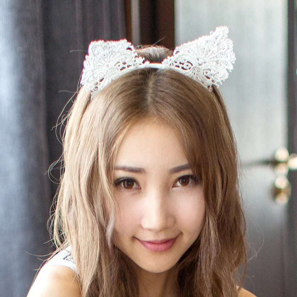 

Милый белый ободок для волос с кошачьими ушками, кружевной, мягкий, удобный, для вечеринок, костюмов, аксессуар для волос для женщин, на день рождения, для клуба