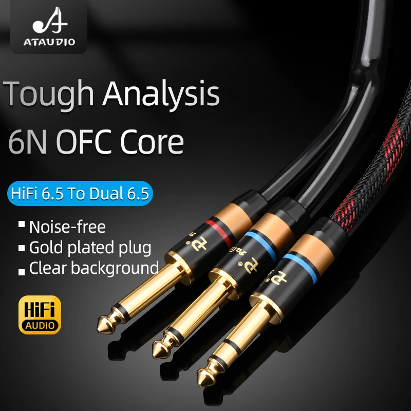 HiFi 6.5mm to Dual 6.35mm 6N OFC Male to Male Y-Splitter 6.5 TRS To 6.35 TS Audio Cable for Mixer Speaker Amplifier