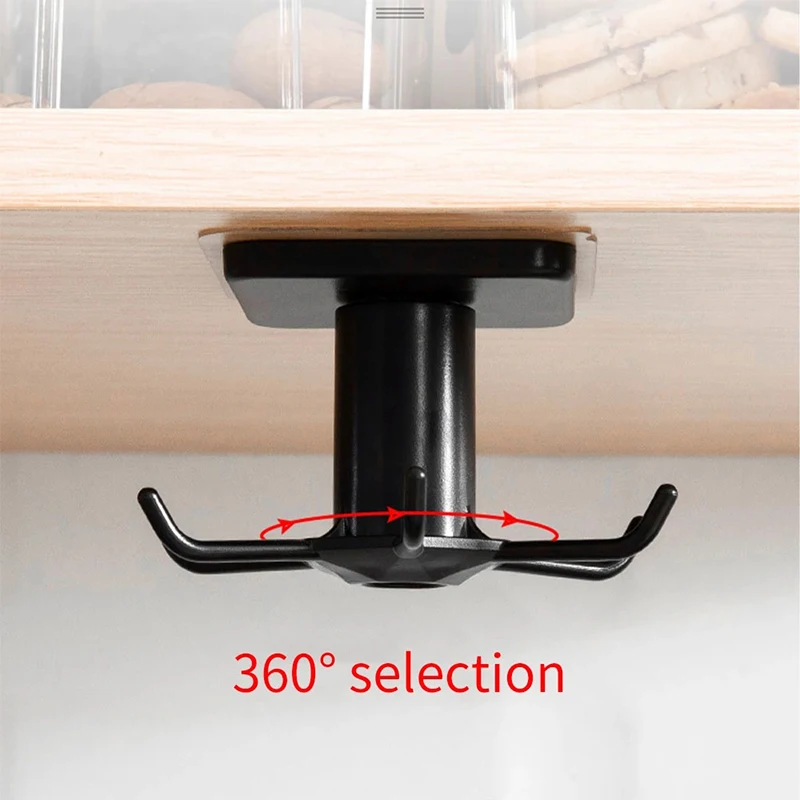 

360 Degrees Rotated Kitchen Hooks Self Adhesive Multi-Purpose Hook Home Wall Door Hook Clothes Ties Bag Hanger Hanging Rack